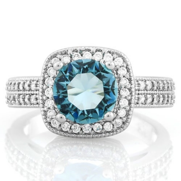 14K WGold Overlay Sky Blue Topaz, Sapphire Ring - Picture 4 of 12